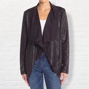 Vigoss Black Faux Suede Drape Asymmetrical Jacket Blazer